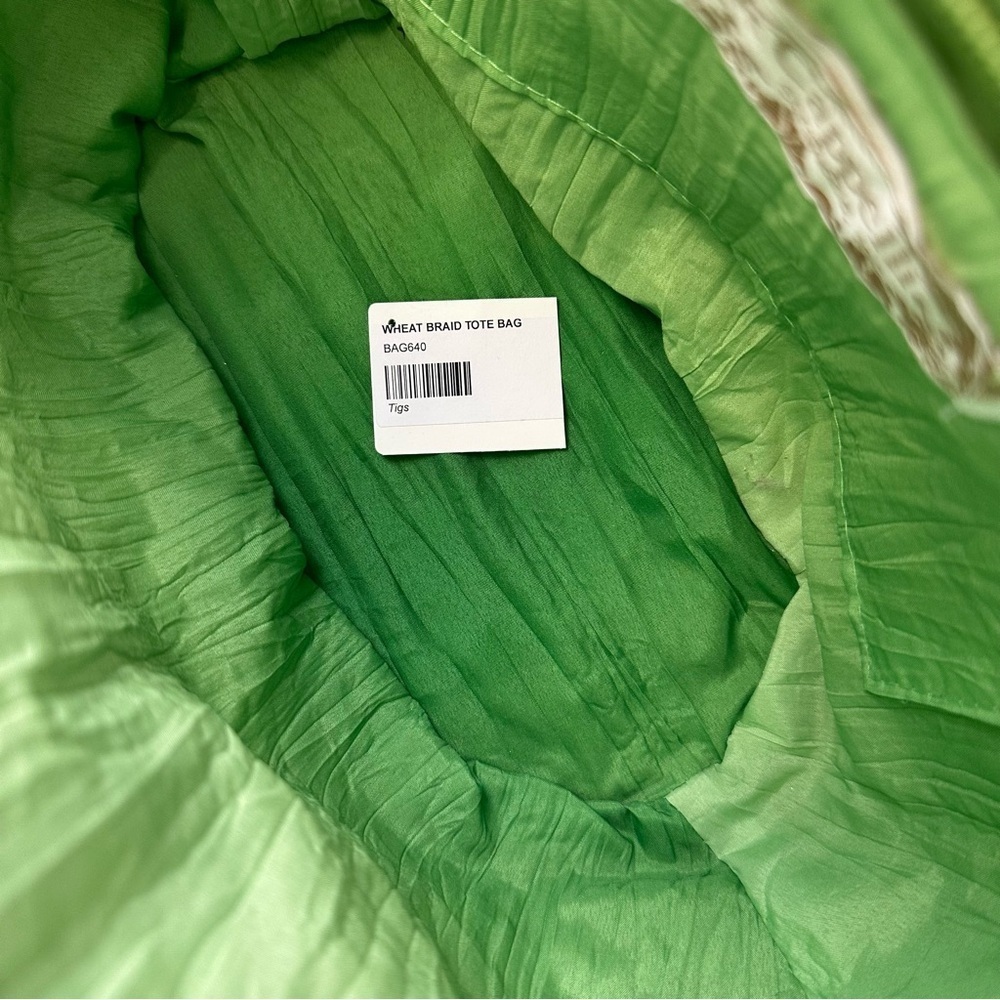 Cappelli NWT straw handbag kiwi green straw with braided handle zip top - Picture 10 of 10